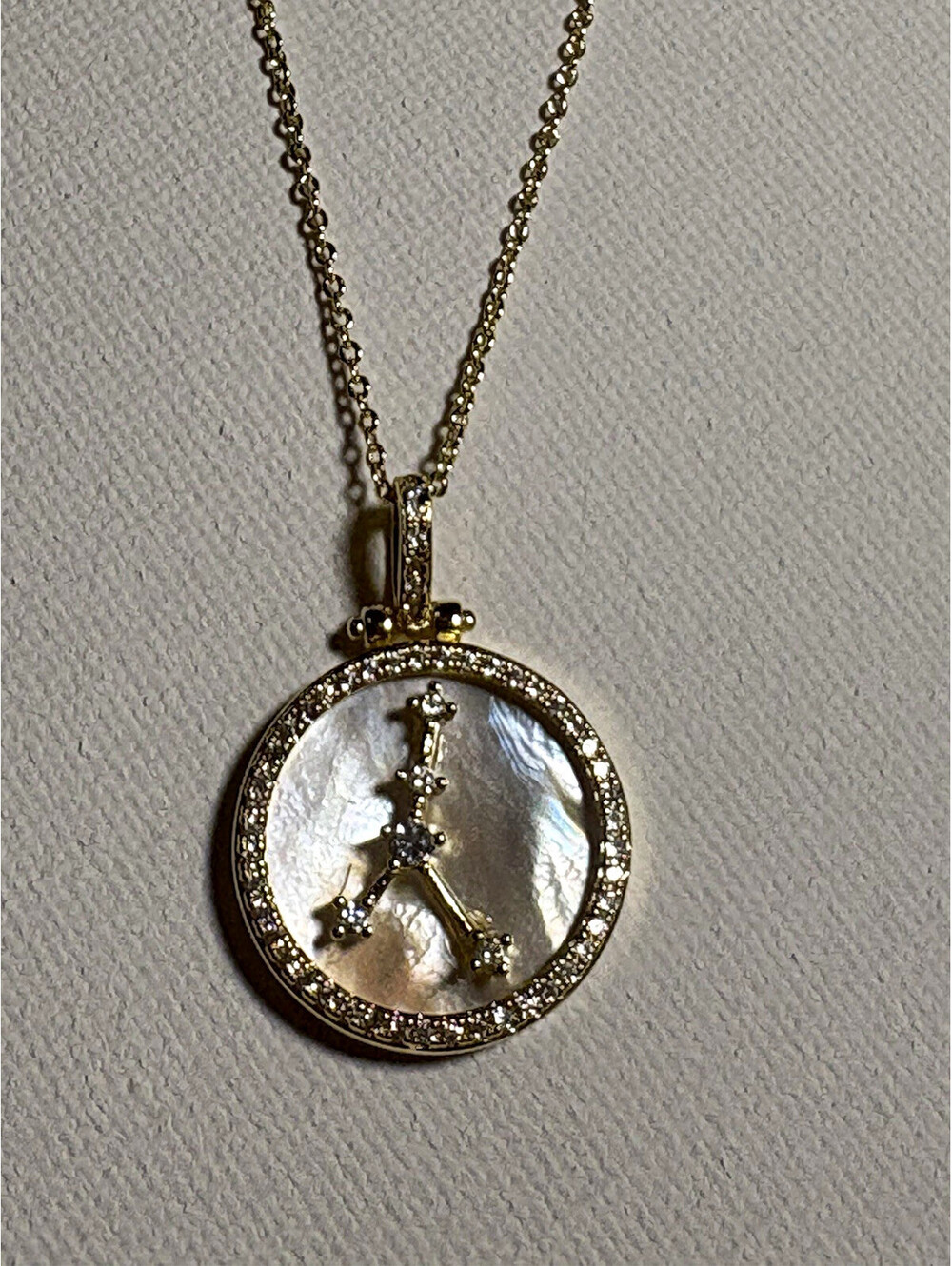 Miranda Maria Cancer Zodiac Round Charm Pendant Necklace Gold Tone Pavé Crystal